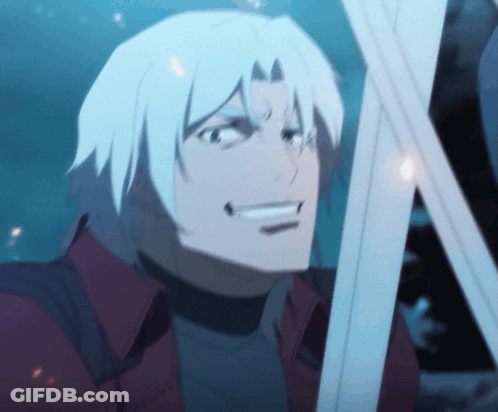 A Man With White Hair Is Holding A Sword GIF