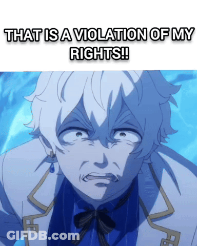 A Man With White Hair Is Making A Funny Face With The Words That Is A Violation Of My Rights Written Above Him GIF