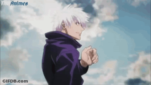 A Man With White Hair Is Standing In Front Of A Blue Sky . GIF