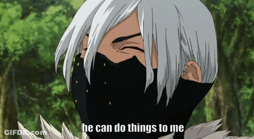 A Man With White Hair Is Wearing A Mask And Says He Can Do Things To Me . GIF