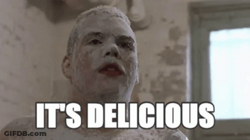A Man With White Paint On His Face Says It 'S Delicious GIF