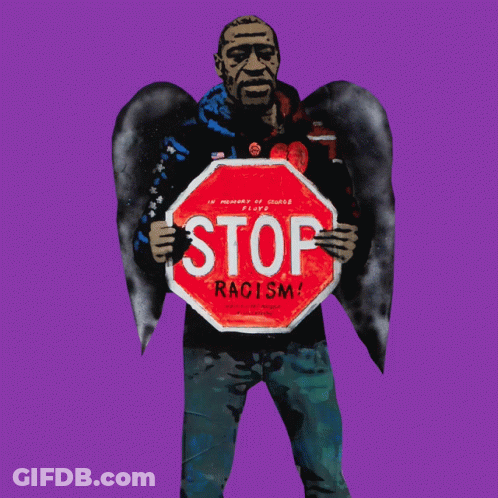 A Man With Wings Is Holding A Red Stop Sign GIF