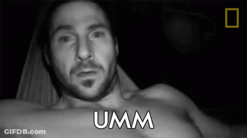 A Man Without A Shirt Has The Word Umm Above His Chest GIF