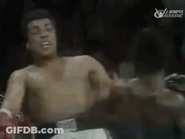 A Man Without A Shirt Is Boxing In A Ring . GIF