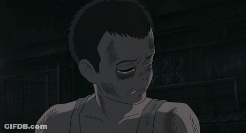 A Man Without A Shirt Is Crying With A Black Eye GIF