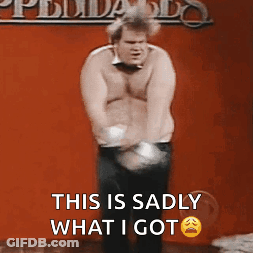 A Man Without A Shirt Is Dancing With The Words This Is Sadly What I Got GIF