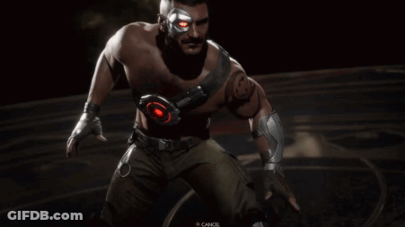 A Man Without A Shirt Is Holding A Sword In His Hand . GIF