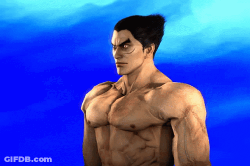 A Man Without A Shirt Is In Front Of A Blue Background GIF