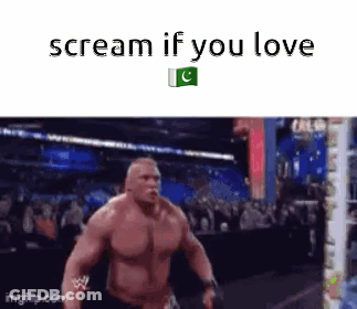A Man Without A Shirt Is Running In A Wrestling Ring With The Words `` Scream If You Love '' Written Above Him . GIF