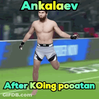 A Man Without A Shirt Is Running On A Soccer Field With The Words " Ankalev After Koing Pooatan " Below Him GIF