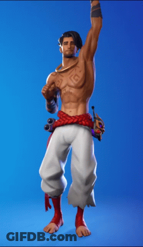 A Man Without A Shirt Is Standing With His Arms In The Air GIF