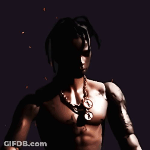 A Man Without A Shirt Is Wearing A Necklace With Two Circles On It GIF