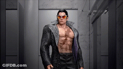 A Man Without A Shirt Is Wearing Sunglasses And A Black Jacket GIF