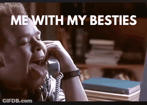 A Man Yawning While Talking On A Phone With The Words Me With My Besties Below Him GIF