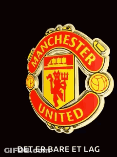 A Manchester United Logo With The Words Det Er Bare Et Lag Below It GIF