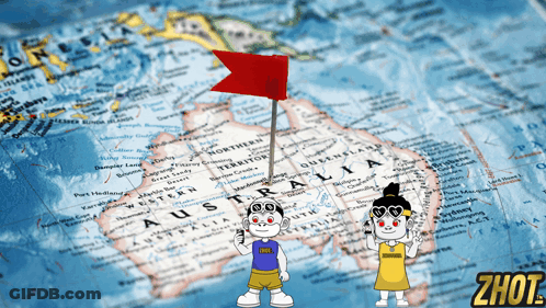 A Map Of Australia Has A Red Flag Pinned To The Northern Territory GIF