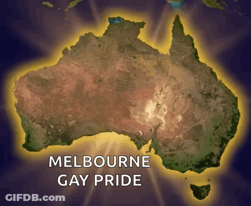 A Map Of Australia That Says Melbourne Gay Pride On It GIF