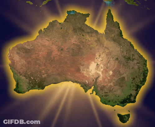 A Map Of Australia With The Sun Shining Through The Mountains GIF