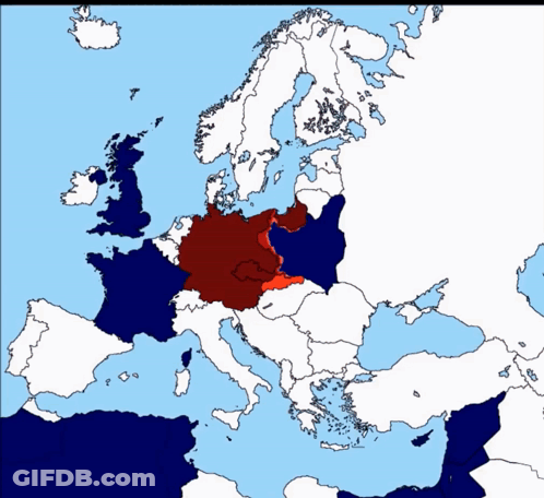 A Map Of Europe Shows A Few Countries In Red And Blue GIF