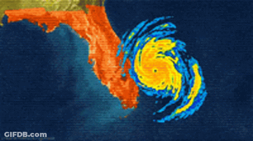 A Map Of Florida With A Yellow And Blue Hurricane In The Middle GIF