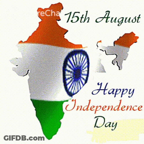 A Map Of India With A Flag On It And The Words Happy Independence Day GIF