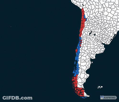 A Map Of South America With Red And Blue Lines GIF