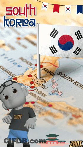 A Map Of South Korea With A Flag Pinned To The Country GIF