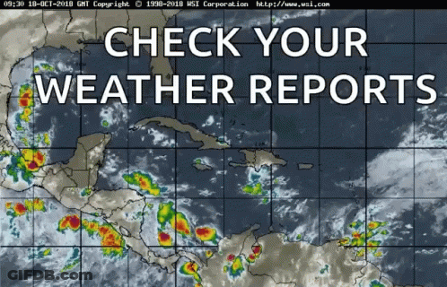 A Map Of The Caribbean With The Words Check Your Weather Reports Above It GIF