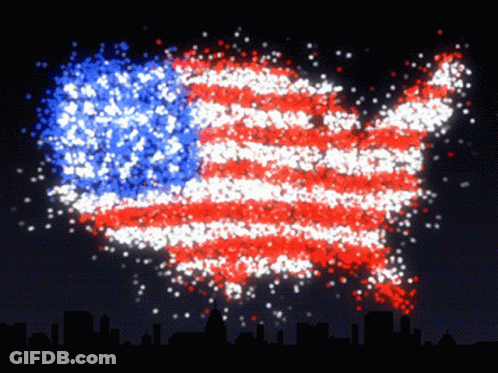 A Map Of The United States Is Made Up Of Red White And Blue Stars GIF