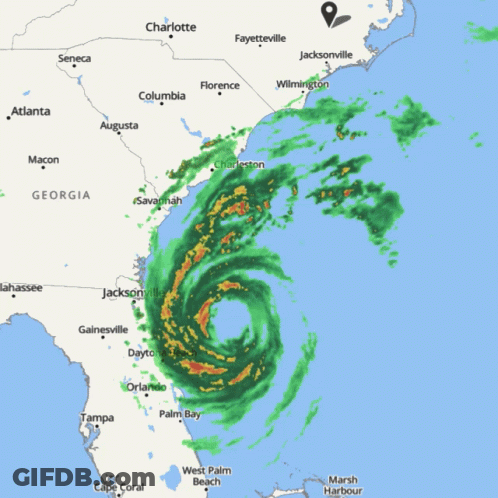 A Map Of The United States Shows A Hurricane Coming Toward Georgia GIF