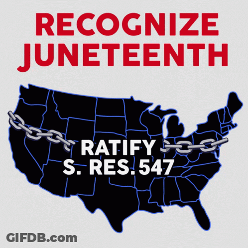 A Map Of The United States With A Chain Around It And The Words Recognize Juneteenth GIF