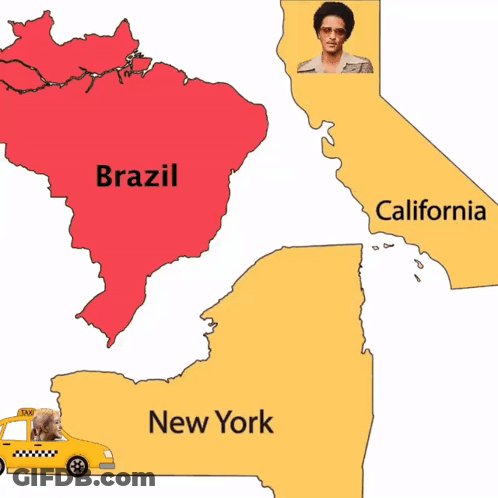 A Map Showing Brazil And California With A Taxi On It GIF