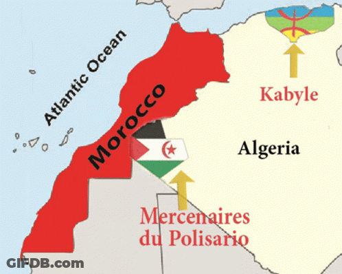 A Map Showing Morocco And Algeria With Arrows Pointing Towards Them GIF