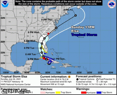 A Map Showing The Path Of Tropical Storm Elsa On July 4Th GIF