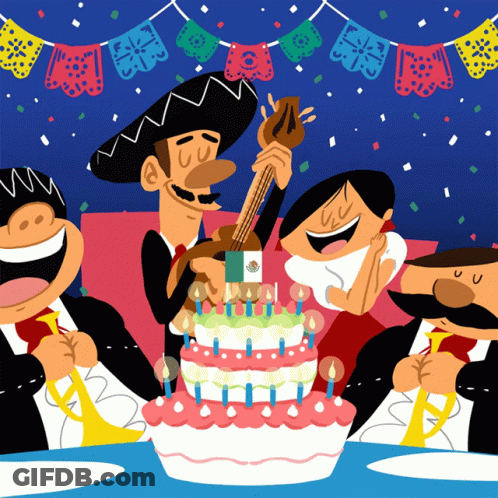 A Mariachi Band Is Playing A Birthday Cake GIF