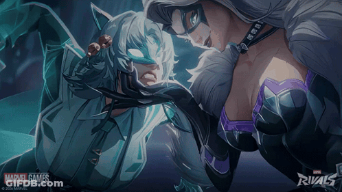 A Marvel Games Rivals Poster With Two Female Characters GIF
