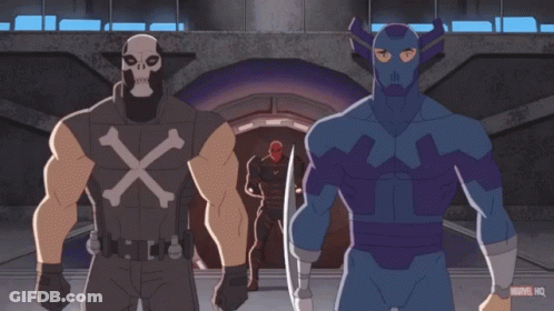 A Marvel Hq Logo Can Be Seen On The Bottom Of A Cartoon Scene GIF