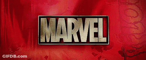 A Marvel Logo On A Red Background GIF