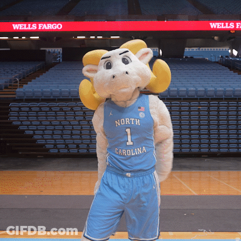 A Mascot For North Carolina Is Standing In Front Of An Empty Stadium GIF