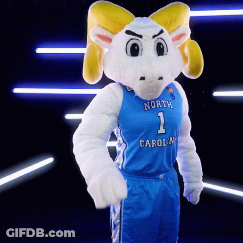 A Mascot For North Carolina Wears A Blue Jersey GIF