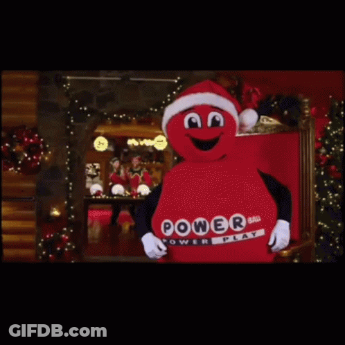 A Mascot For Power Ball Is Wearing A Santa Hat GIF
