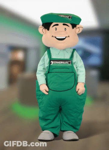 A Mascot For Stahlwille Is Standing In A Room GIF