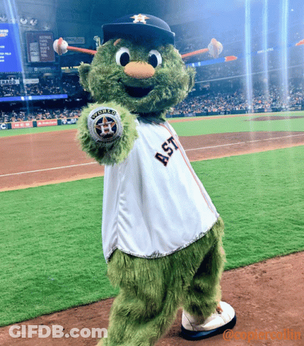 A Mascot For The Astros Is Holding A Ball GIF
