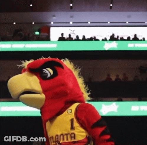 A Mascot For The Atlanta Hawks Wears A Number 1 Jersey GIF