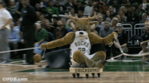 A Mascot For The Bucks Is On Wheels GIF
