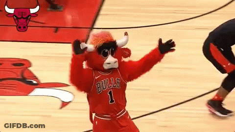 A Mascot For The Chicago Bulls Wears A Number 1 Jersey GIF