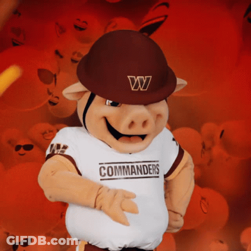 A Mascot For The Commanders Wearing A Hat And Sunglasses GIF