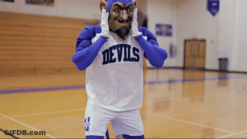 A Mascot For The Devils Is Covering His Ears GIF