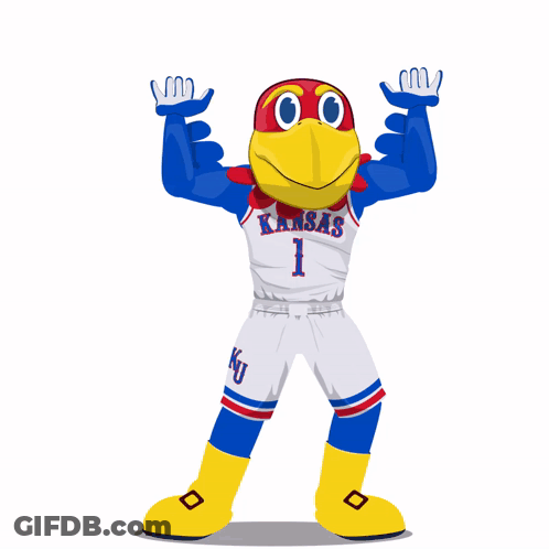 A Mascot For The Kansas Basketball Team Is Wearing A Number 1 Jersey GIF
