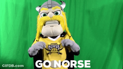 A Mascot For The Nku Norse Basketball Team Says Go Norse GIF
